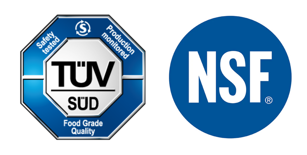 Two logos: TÜV SÜD and NSF