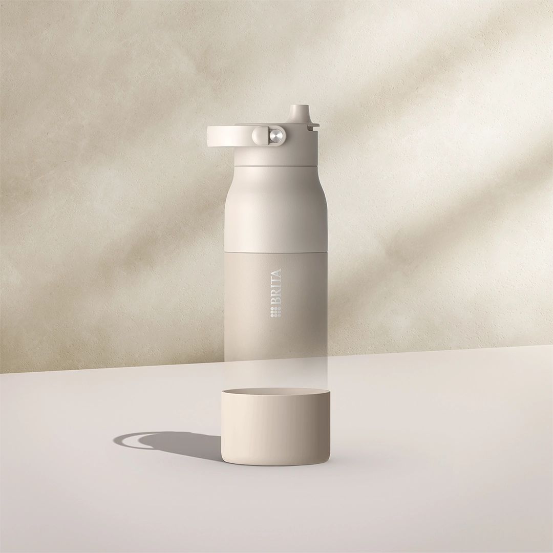 Beige silicone boot for BRITA LARQ water bottle.