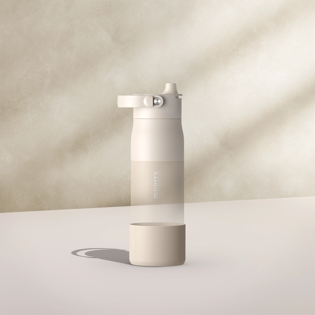 Beige silicone boot for BRITA LARQ water bottle.