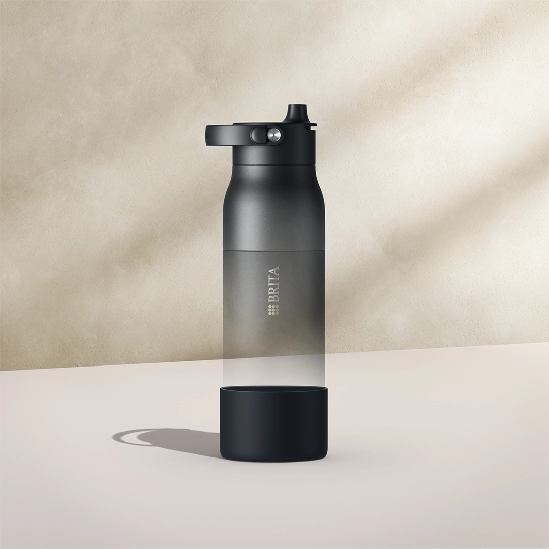 Black silicone boot for BRITA LARQ water bottle.