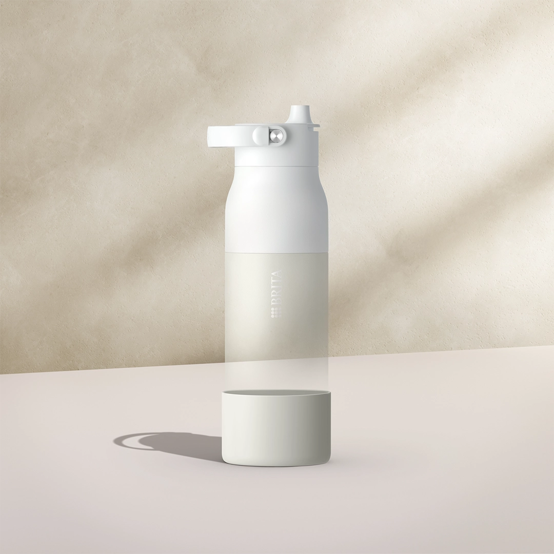 White silicone boot for BRITA LARQ water bottle.