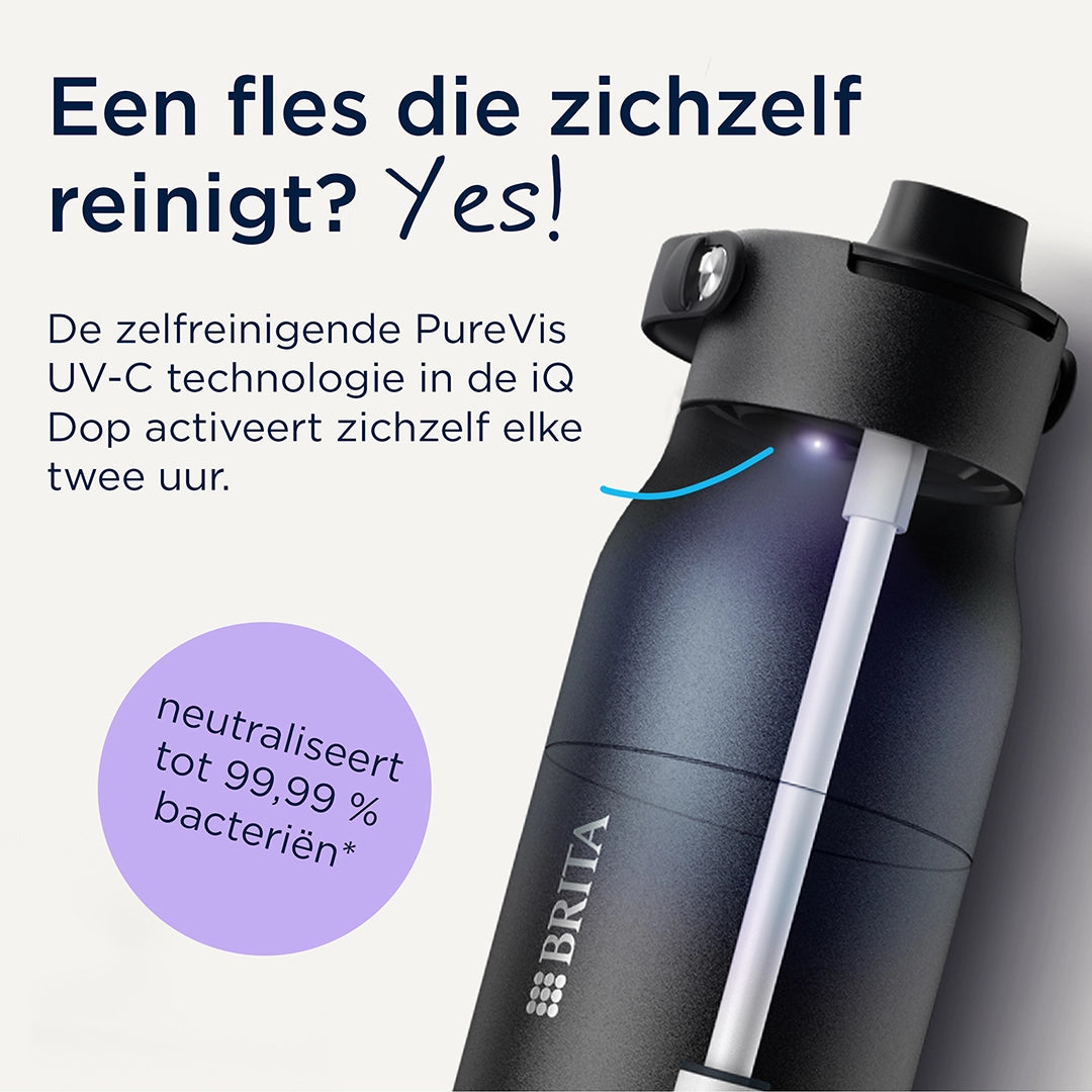 Graphic of the UV-C self-cleaning feature of the BRITA LARQ water filter bottle