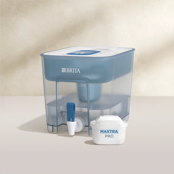 A BRITA Flow water filter station with a MAXTRA PRO PURE PERFORMANCE filter cartridge